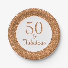 50 & Fabulous Birthday Funkelnd Gold Glitzer Pappteller