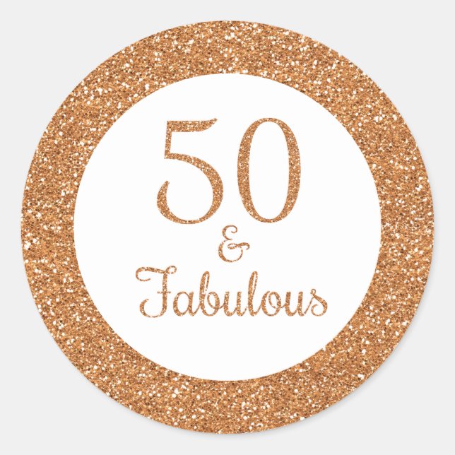 50 & Fabulous Birthday Funkelnd Gold Glitzer Runder Aufkleber (Vorderseite)