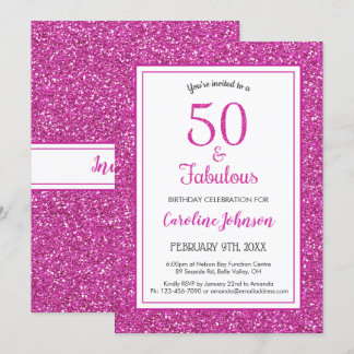 50 & Fabulous Birthday Funkelnd Pink Glitzer Einladung