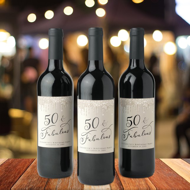 50 Fabulous Birthday Gold Glitzer Personalisiert Weinetikett (Von Creator hochgeladen)