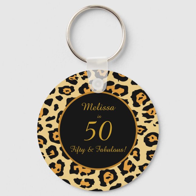50 & Fabulous Birthday Leopard Print Schlüsselanhä Schlüsselanhänger (Vorderseite)