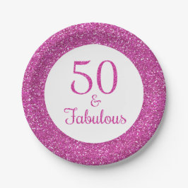 50 & Fabulous Birthday Pink Glitzer Pappteller