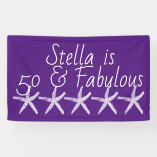 50 & Fabulous Birthday Starfish Muster Lila Banner