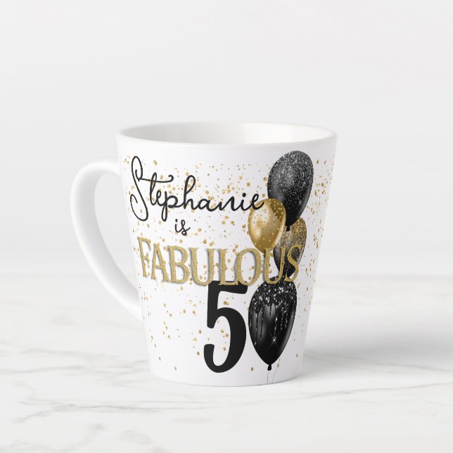 50 & Fabulous Black Gold Glam Kleine Latte Tasse (Linke Ecke)