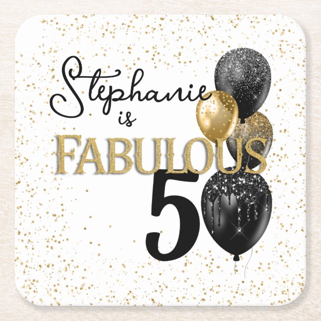 50 & Fabulous Black Gold Glam Paper Untersetzer (Vorderseite)