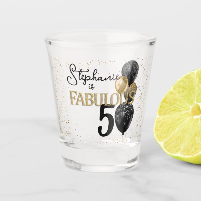 50 & Fabulous Black Gold Glam Shot Glas (Vorderseite)