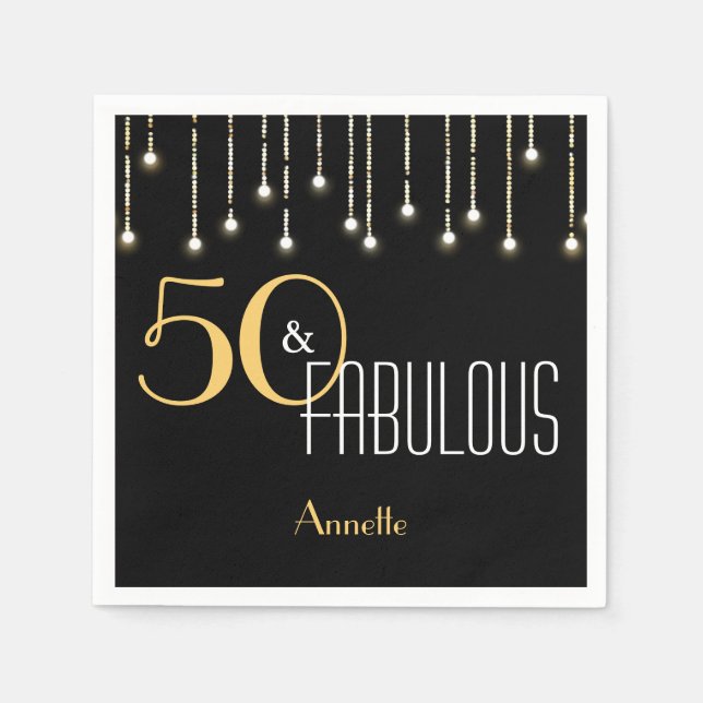 50 & Fabulous Black Gold Lights Glamour Elegant Serviette (Vorderseite)