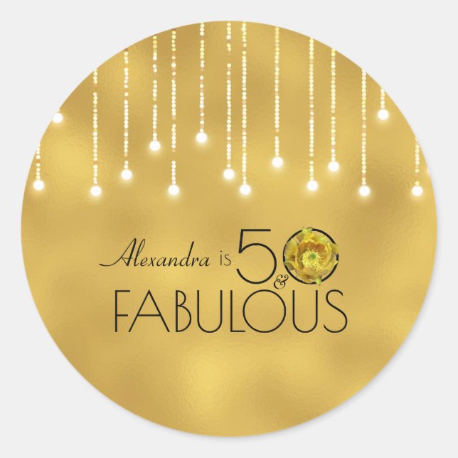 50 & Fabulous Black on Gold Yellow Cactus Blume Runder Aufkleber (Vorderseite)