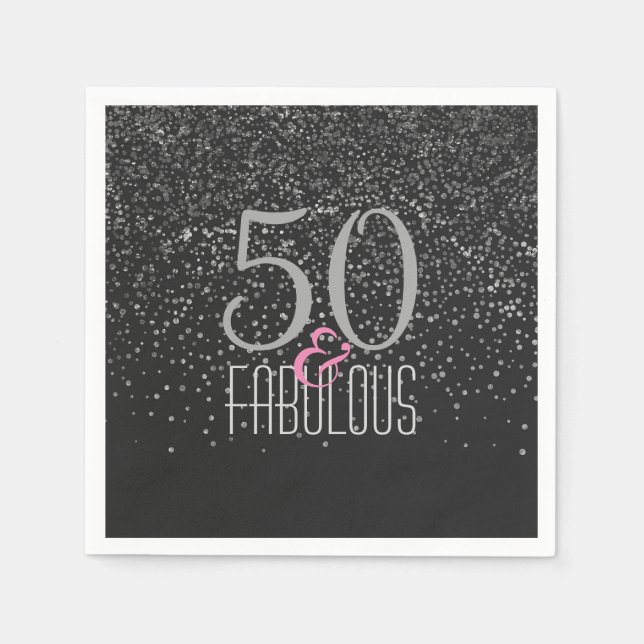 50 & Fabulous Black Silver | Elegant 50. Geburtsta Serviette (Vorderseite)