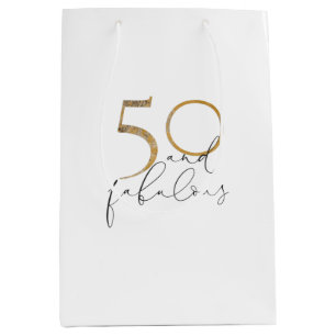 50 & Fabulous Black & White Gold 50. Geburtstag Mittlere Geschenktüte