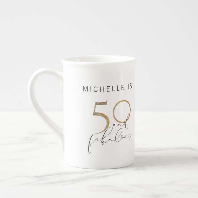 50 & Fabulous Black & White Name 50. Geburtstag Prozellantasse (Links)
