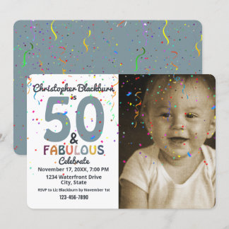 50 & Fabulous Blue Foto Fiftieth Birthday Party Einladung