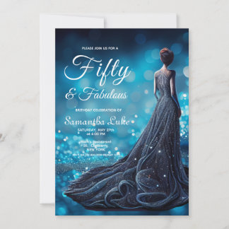 50 Fabulous Blue Silver Glitzer Kleid Geburtstag Einladung