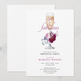 50 Fabulous Champagne Floral Birthday Invitation Einladung