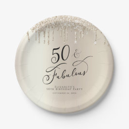 50 Fabulous Champagner Gold Glitzer Personalisiert Pappteller