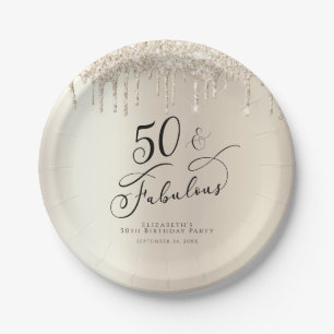 50 Fabulous Champagner Gold Glitzer Personalisiert Pappteller