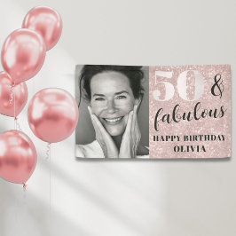 50 & Fabulous Chic Pink Glitzer & Foto Geburtstag Banner