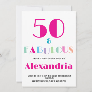 50 & Fabulous Colorful Modern Birthday Invitation Einladung
