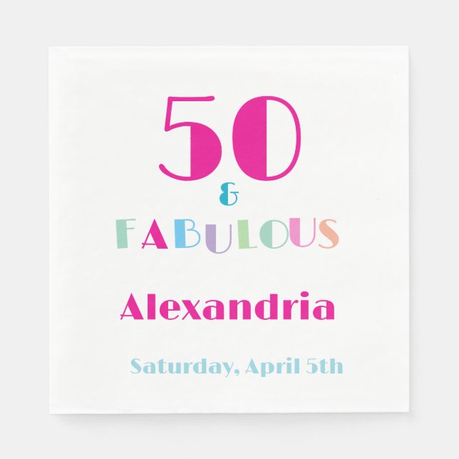 50 & Fabulous Colorful Modern Birthday Invitation Serviette (Vorderseite)