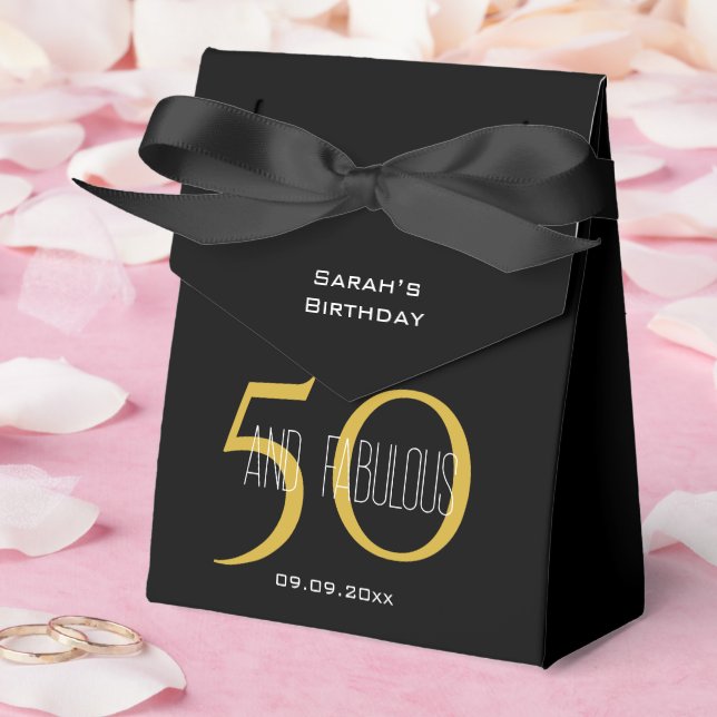 50 & Fabulous Elegant Birthday Black and Gold Geschenkschachtel (Hochzeit)