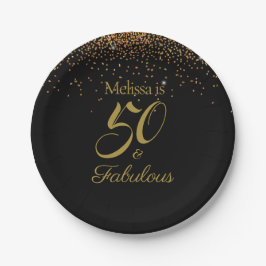50 & Fabulous Elegant Black Gold Personalize Pappteller