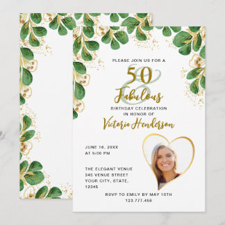 50 & Fabulous Elegant Grüne Foto Geburtstag Einladung