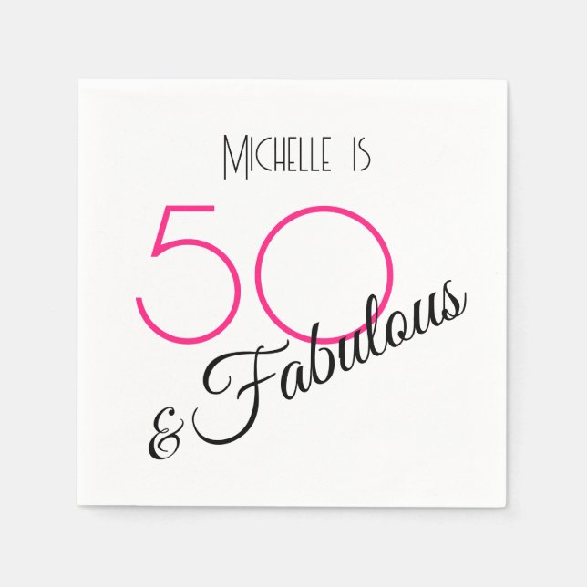 50 & Fabulous Elegant Hot Pink und Black Retro Serviette (Vorderseite)