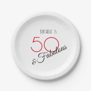 50 & Fabulous Elegant Hot Red und Black Retro Pappteller