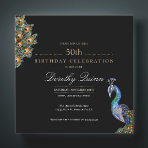 50 & Fabulous Elegant Watercolor Peacock Geburtsta Einladung