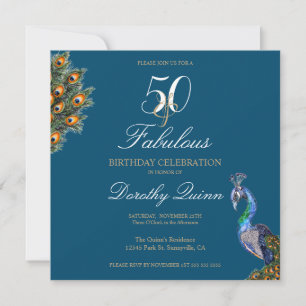 50 & Fabulous Elegant Watercolor Peacock Geburtsta Einladung