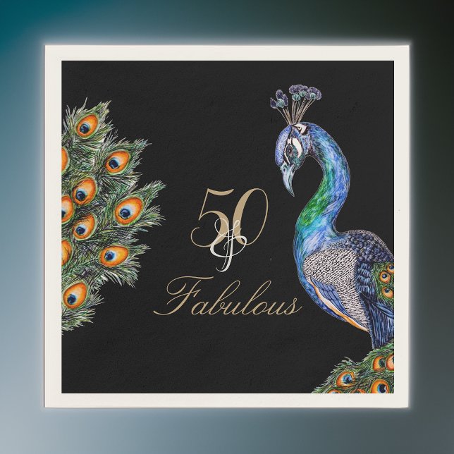 50 & Fabulous Elegant Watercolor Peacock Geburtsta Serviette (Von Creator hochgeladen)