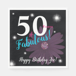 50 & Fabulous, Elegante lila Stimmung & Sterne Serviette