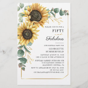50 Fabulous Eukalyptus Sunflower Birthday Einladun Briefpapier