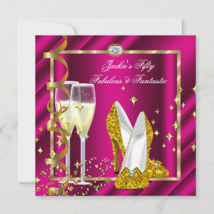 50 & Fabulous Fantastic Pink Yellow Gold Geburtsta Einladung