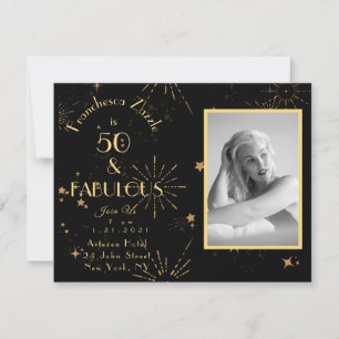 50 Fabulous Feuerwerk Gold schwarz Einladung