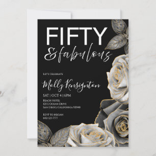 50 & Fabulous Florale Gold- und Schwarze Geburtsta Einladung
