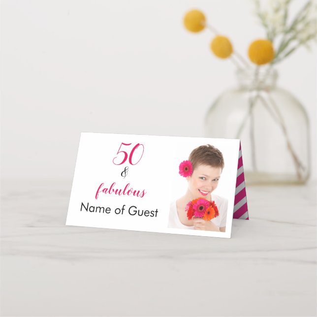 50 & Fabulous Foto Geburtstag Stationery Set. Platzkarte (Vorderseite)