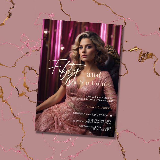 50 & Fabulous Foto Rosa Rose Gold Folieneinladung (Von Creator hochgeladen)