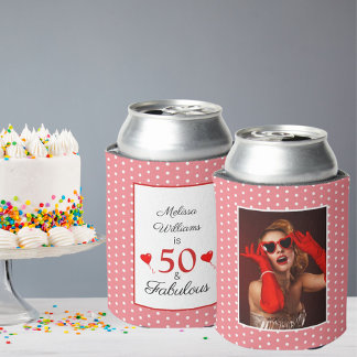 50 & Fabulous Geburtstag Foto 50. Party Rosa Weiß Dosenkühler