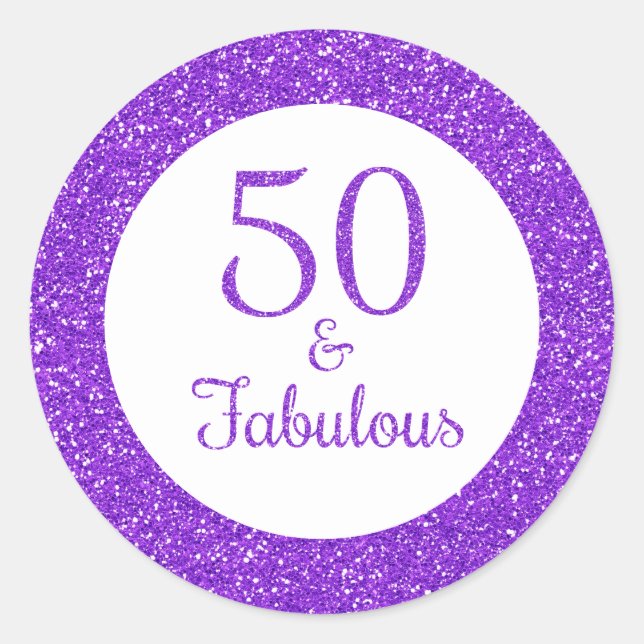 50 & Fabulous Geburtstag Funkelnd Lila Glitzer Runder Aufkleber (Vorderseite)