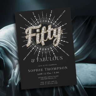 50 Fabulous Glam Glitzer Burst Black 50. Geburtsta Einladung