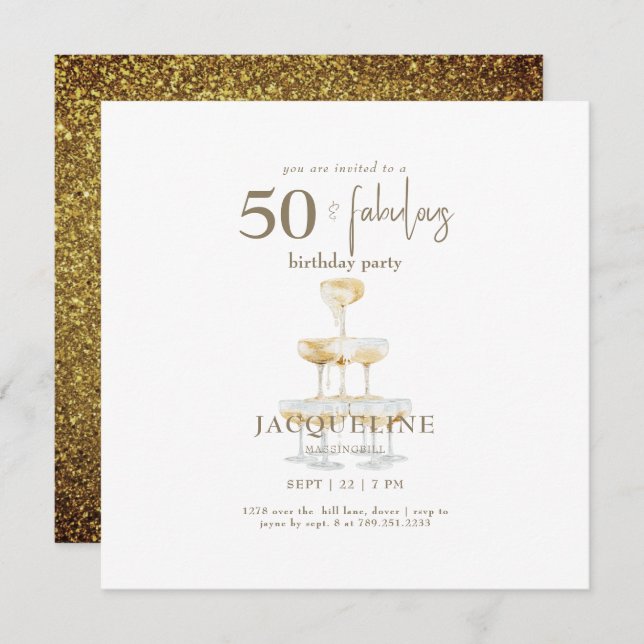 50 & Fabulous Glam Gold Square Geburtstagsparty (Vorne/Hinten)