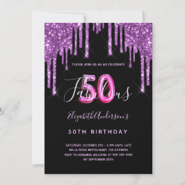 50 & Fabulous Glitzer tropfend schwarze lila Glam Einladung
