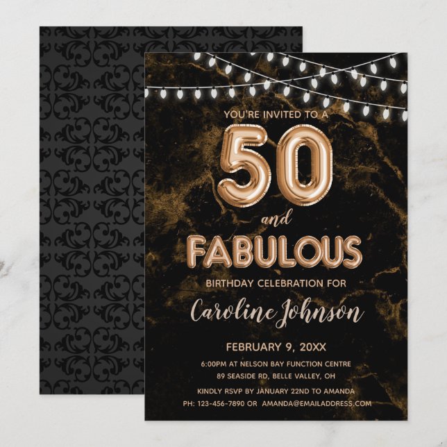 50 & Fabulous Gold Ballon Einladungen zum Geburtst (Vorne/Hinten)