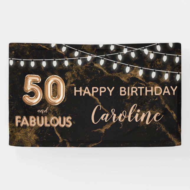 50 & Fabulous Gold Black Balloon Beleuchtung Gebur Banner (Horizontal)