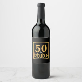 50 & Fabulous Gold Black Birthday Wine Label Weinetikett