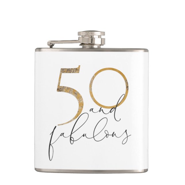 50 & Fabulous Gold Black & White 50. Geburtstag Flachmann (Vorderseite)