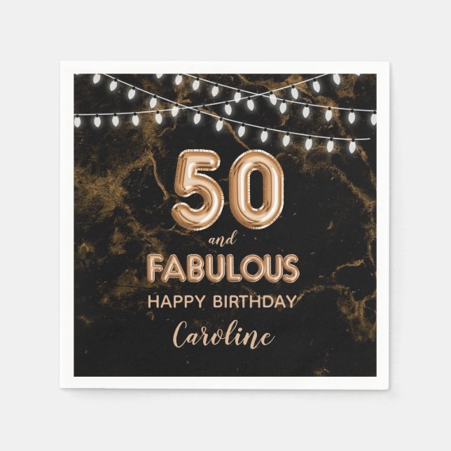 50 & Fabulous Gold Foil Balloons & String Lights Serviette (Vorderseite)