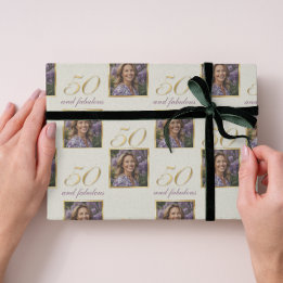 50 & Fabulous Gold Foto Portrait Geburtstag Geschenkpapier