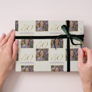 50 & Fabulous Gold Foto Portrait Geburtstag Geschenkpapier